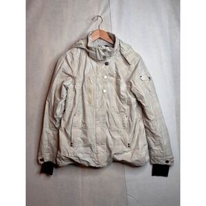Marmot MemBrain Womens Ski Jacket Tan Plaid Hooded Winter‎ Coat Size Large